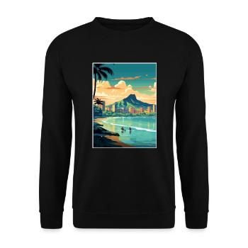 Honolulu Hawaii Vintage Reiseposter WPA Souvenir - Unisex Pullover - Schwarz - Vorne - Alina (178cm) & Michal (187cm)