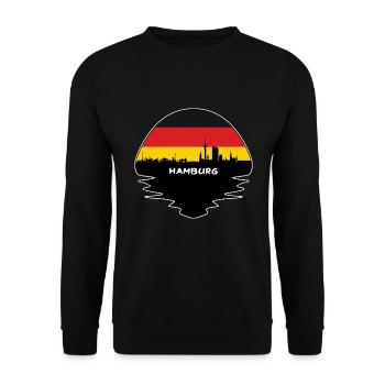 Hamburg-Deutschland-Flaggen-Skyline-Schattenbild-Reise - Unisex Pullover - Schwarz - Vorne - Alina (178cm) & Michal (187cm)