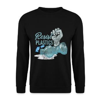 Resist Plastics Zero Waste Plastikfrei Plastik Spr - Unisex Pullover - Schwarz - Vorne - Alina (178cm) & Michal (187cm)