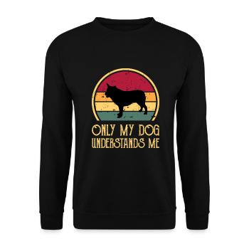 Australischer Cattle Hund Liebe Silhouette Retro Sonnenuntergang - Unisex Pullover - Schwarz - Vorne - Alina (178cm) & Michal (187cm)