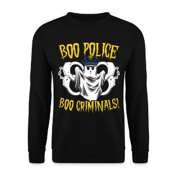 Buh Polizei, buh Kriminelle! Polizist Halloween - Unisex Pullover - Schwarz - Vorne - Alina (178cm) & Michal (187cm)