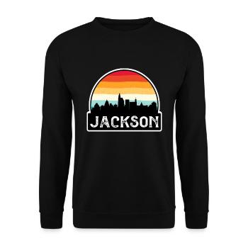 Jackson Mississippi USA Flagge Skyline Reisen Souven - Unisex Pullover - Schwarz - Vorne - Alina (178cm) & Michal (187cm)