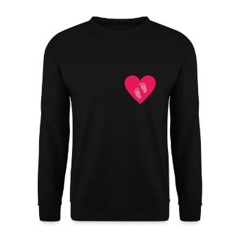 Babyfüße Babyherz Babyfuß Babysteps - Unisex Pullover - Schwarz - Vorne - Alina (178cm) & Michal (187cm)