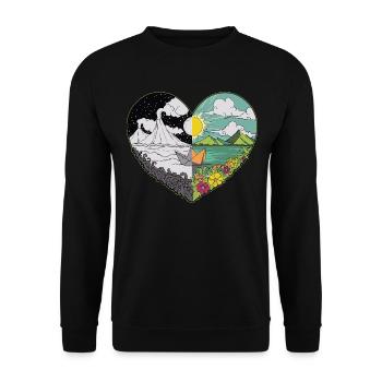 Tag Nacht Herz Vulkan Stylisch kreativ - Unisex Pullover - Schwarz - Vorne - Alina (178cm) & Michal (187cm)