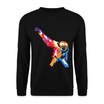 Kletterfreudiger Gibbon Regenwald - Unisex Pullover - Schwarz - Vorne - Alina (178cm) & Michal (187cm)