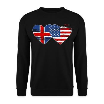 Island USA Flagge Herz used - Unisex Pullover - Schwarz - Vorne - Alina (178cm) & Michal (187cm)