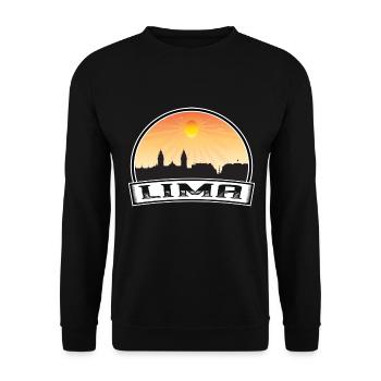 Lima Peru Skyline Vintage Sonnenuntergang Reise Souvenir - Unisex Pullover - Schwarz - Vorne - Alina (178cm) & Michal (187cm)