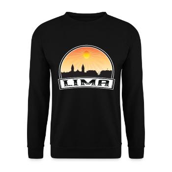 Lima Peru Skyline Vintage Sonnenuntergang Reise Souvenir - Unisex Pullover - Schwarz - Vorne - Alina (178cm) & Michal (187cm)
