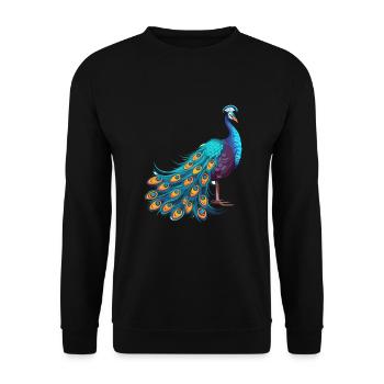 Pfau buntes Aquarell Cartoon Kawaii Tier - Unisex Pullover - Schwarz - Vorne - Alina (178cm) & Michal (187cm)