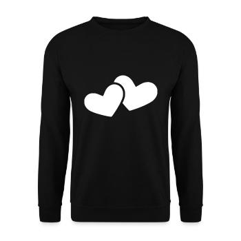 Doppeltes Herz weiß - Unisex Pullover - Schwarz - Vorne - Alina (178cm) & Michal (187cm)