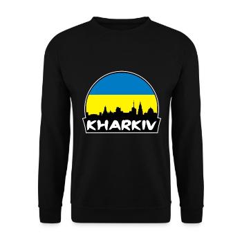 Charkiw Ukraine Flagge Skyline Silhouette Reisen - Unisex Pullover - Schwarz - Vorne - Alina (178cm) & Michal (187cm)
