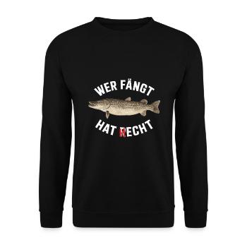 Wer fängt hat Recht , Hechtangeln - Unisex Pullover - Schwarz - Vorne - Alina (178cm) & Michal (187cm)