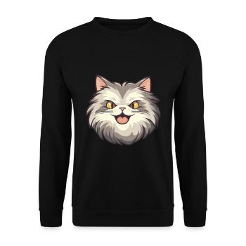 Sibirische Katze Karikatur Aquarell Illustration - Unisex Pullover - Schwarz - Vorne - Alina (178cm) & Michal (187cm)