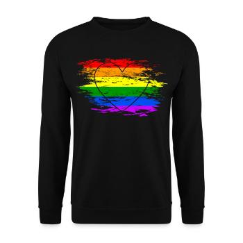 Regenbogen Flagge Herz used - Unisex Pullover - Schwarz - Vorne - Alina (178cm) & Michal (187cm)
