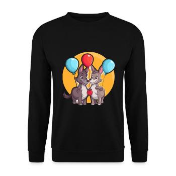 Esel Kawaii Cartoon Haustier spielt mit Luftballons - Unisex Pullover - Schwarz - Vorne - Alina (178cm) & Michal (187cm)
