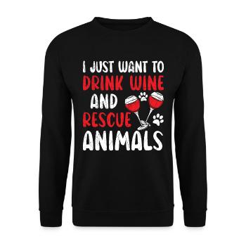 Ich will nur Wein trinken und Tiere retten - Unisex Pullover - Schwarz - Vorne - Alina (178cm) & Michal (187cm)