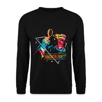 Wissbegieriger Archäologe Feldarbeit - Unisex Pullover - Schwarz - Vorne - Alina (178cm) & Michal (187cm)