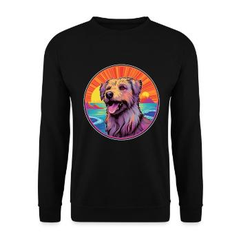 Pyrenäen-Schäferhund-Hunderasse buntes Karikatur-Wasser - Unisex Pullover - Schwarz - Vorne - Alina (178cm) & Michal (187cm)