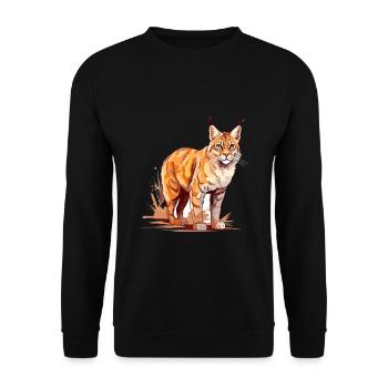 Rotluchs buntes Aquarell Karikatur Kawaii Tier - Unisex Pullover - Schwarz - Vorne - Alina (178cm) & Michal (187cm)