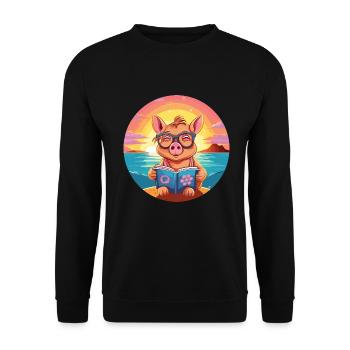 Schwein Niedlich Lustige Karikatur Kawaii Buch Strand - Unisex Pullover - Schwarz - Vorne - Alina (178cm) & Michal (187cm)