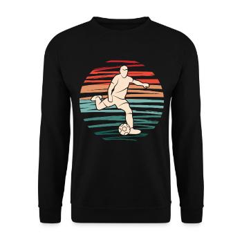 Fußball Spieler Fußballspieler Retro Fußballer - Unisex Pullover - Schwarz - Vorne - Alina (178cm) & Michal (187cm)