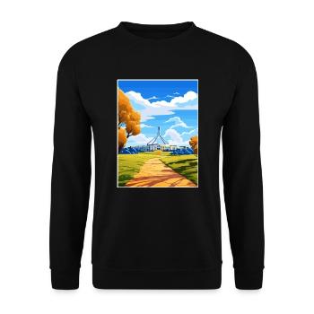 Canberra Australien Vintage Reiseposter Souvenir - Unisex Pullover - Schwarz - Vorne - Alina (178cm) & Michal (187cm)