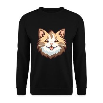 American Bobtail Katze Cartoon Aquarell Clipart - Unisex Pullover - Schwarz - Vorne - Alina (178cm) & Michal (187cm)