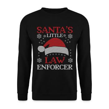 Der kleine Gesetzeshüter vom Weihnachtsmann Polize - Unisex Pullover - Schwarz - Vorne - Alina (178cm) & Michal (187cm)