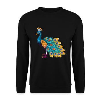 Pfau buntes Aquarell Cartoon Kawaii Tier - Unisex Pullover - Schwarz - Vorne - Alina (178cm) & Michal (187cm)