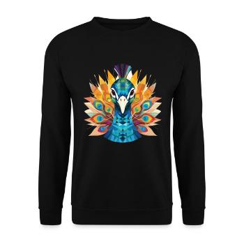 Pfau Buntes Aquarell Tier Illustration - Unisex Pullover - Schwarz - Vorne - Alina (178cm) & Michal (187cm)