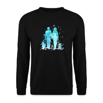 Paar spazieren gehende Hunde im Aquarellstil - Unisex Pullover - Schwarz - Vorne - Alina (178cm) & Michal (187cm)