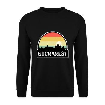 Bukarest Rumänien Flagge Skyline Reisesouvenir - Unisex Pullover - Schwarz - Vorne - Alina (178cm) & Michal (187cm)