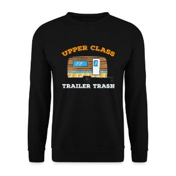 Upper Class Trailer Trash Campingwagen Caravan - Unisex Pullover - Schwarz - Vorne - Alina (178cm) & Michal (187cm)