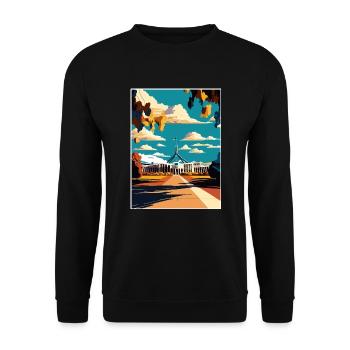 Canberra Australien Vintage Reiseposter Souvenir - Unisex Pullover - Schwarz - Vorne - Alina (178cm) & Michal (187cm)