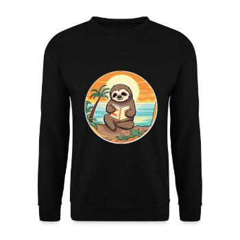 Faultier Niedliche Lustige Karikatur Kawaii Buch Strand - Unisex Pullover - Schwarz - Vorne - Alina (178cm) & Michal (187cm)