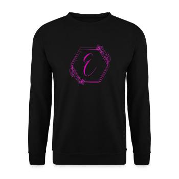 E-Monogramm im Blütenrahmen - Unisex Pullover - Schwarz - Vorne - Alina (178cm) & Michal (187cm)