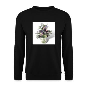 Stillleben in Öl Blumenstrauß Blumenvase Vintage - Unisex Pullover - Schwarz - Vorne - Alina (178cm) & Michal (187cm)