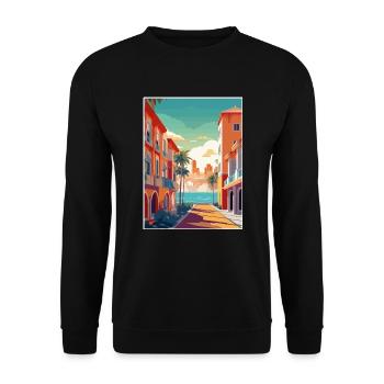 Costa del Sol Spanien Vintage Reiseposter Souvenir - Unisex Pullover - Schwarz - Vorne - Alina (178cm) & Michal (187cm)