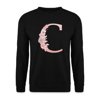 Buchstabe C Rosa Blumen - Unisex Pullover - Schwarz - Vorne - Alina (178cm) & Michal (187cm)