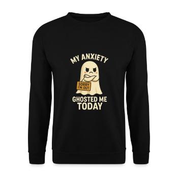 Ghost Anxiety – Lustiges Halloween Design - Unisex Pullover - Schwarz - Vorne - Alina (178cm) & Michal (187cm)