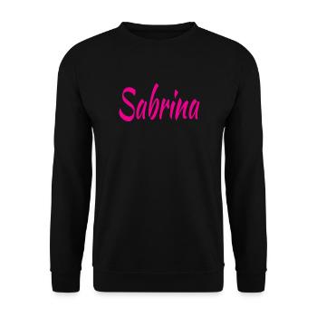 Sabrina Schriftzug Pink - Unisex Pullover - Schwarz - Vorne - Alina (178cm) & Michal (187cm)
