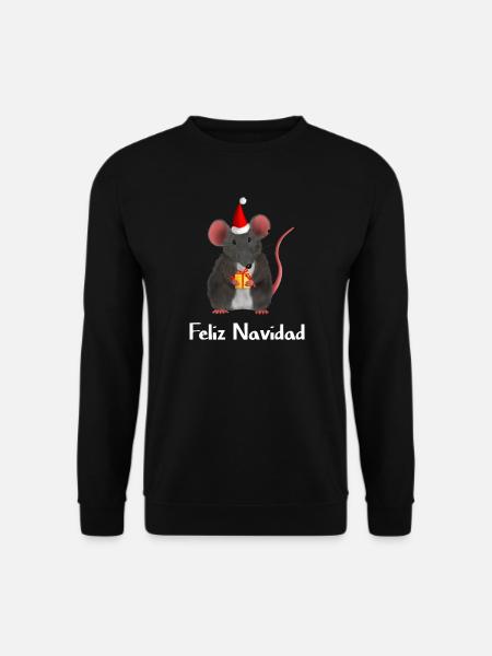 Feliz Navidad - Weihnachtsratte mit Geschenk - Unisex Pullover - Schwarz