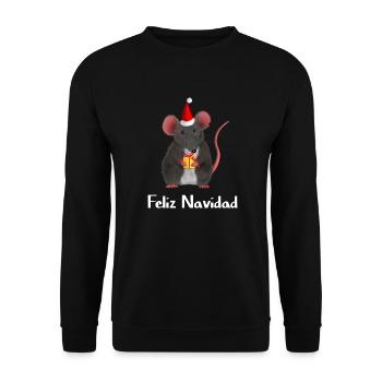 Feliz Navidad - Weihnachtsratte mit Geschenk - Unisex Pullover - Schwarz - Vorne - Alina (178cm) & Michal (187cm)