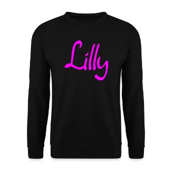 Lilly Neon Schriftzug - Unisex Pullover - Schwarz - Vorne - Alina (178cm) & Michal (187cm)