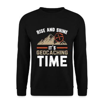 Steh auf und glänze, es ist Geocaching-Zeit Geocac - Unisex Pullover - Schwarz - Vorne - Alina (178cm) & Michal (187cm)
