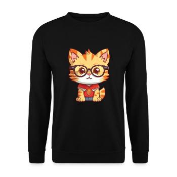 Kätzchen mit Brille Cartoon Kawaii Illustration - Unisex Pullover - Schwarz - Vorne - Alina (178cm) & Michal (187cm)