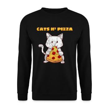 Katze Pizza Lustig Pizzaliebhaber Katzenfreund - Unisex Pullover - Schwarz - Vorne - Alina (178cm) & Michal (187cm)