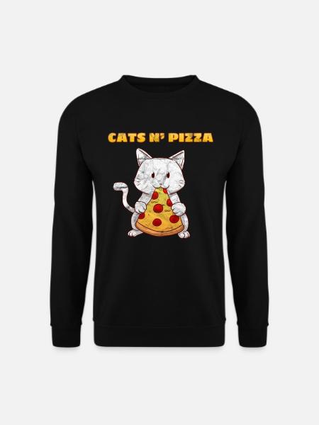Katze Pizza Lustig Pizzaliebhaber Katzenfreund - Unisex Pullover - Schwarz