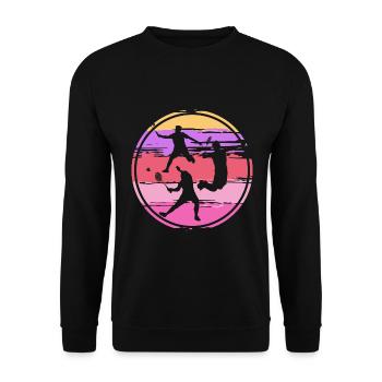 Badmintonspieler Badminton Retro - Unisex Pullover - Schwarz - Vorne - Alina (178cm) & Michal (187cm)