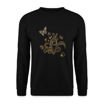 Blumenranke mit Schmetterling - Unisex Pullover - Schwarz - Vorne - Alina (178cm) & Michal (187cm)